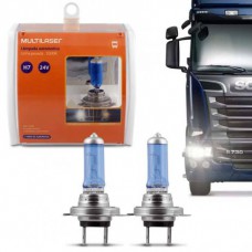 Par Lâmpadas Super Branca Multilaser AU878 H7 5000K 70W 24V Efeito Xênon Aplicação Farol Caminhão