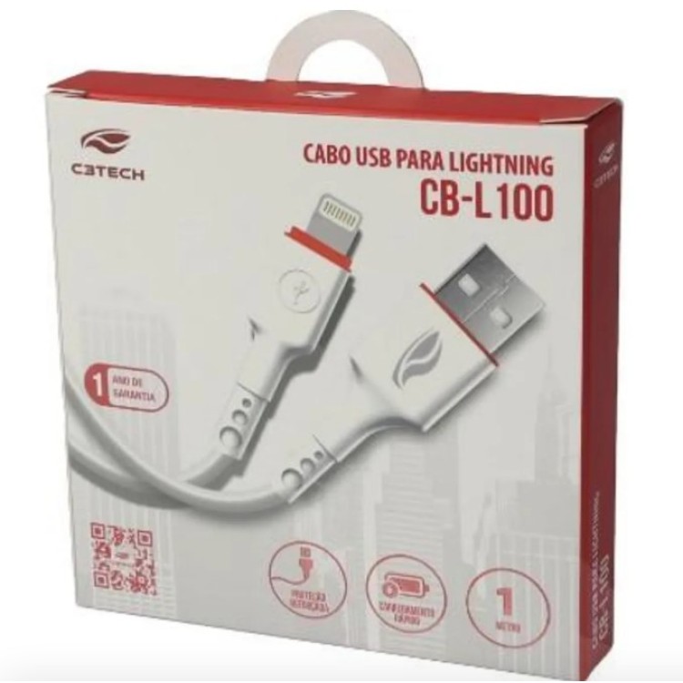 Cabo usb-lightning 1m cb-l100wh c3tech