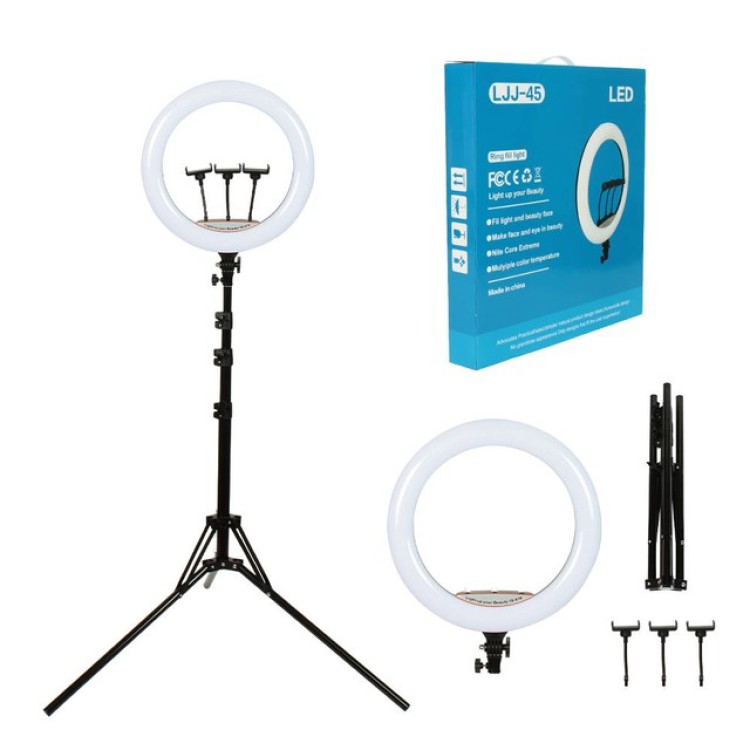 Iluminador Ring Light diametro 14" tres cores com tripé ljj-36