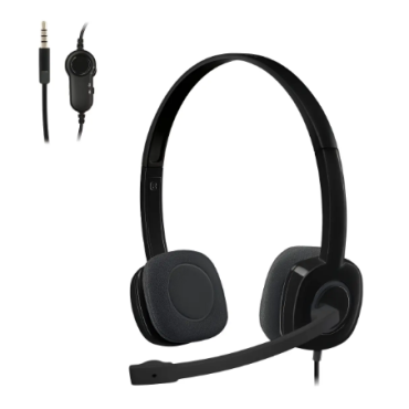 Headset com fio Logitech H151 com Microfone com Redução de Ruído - Preto
