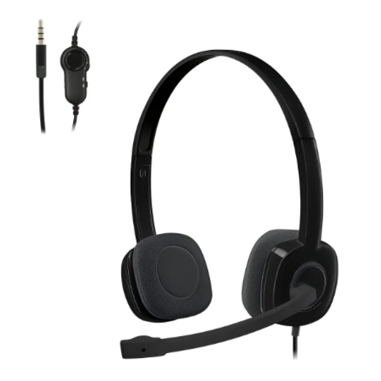 Headset com fio Logitech H151 com Microfone com Redução de Ruído - Preto