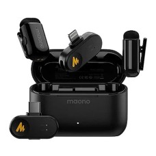 Kit Microfone de Lapela Sem Fio Maono Wave T1 Mini Type C + Lightning WM622   Preto