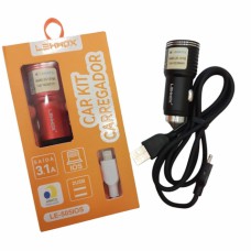 Carregador Veicular 3.1A 2 Portas USB e Cabo Lightning LEHMOX - LE-505 IOS