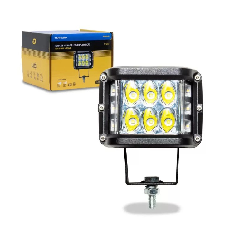 FAROL DE MILHA PREMIUM 12 LEDs Dupla Função (LEDs Strobe Laterais) TP-6043