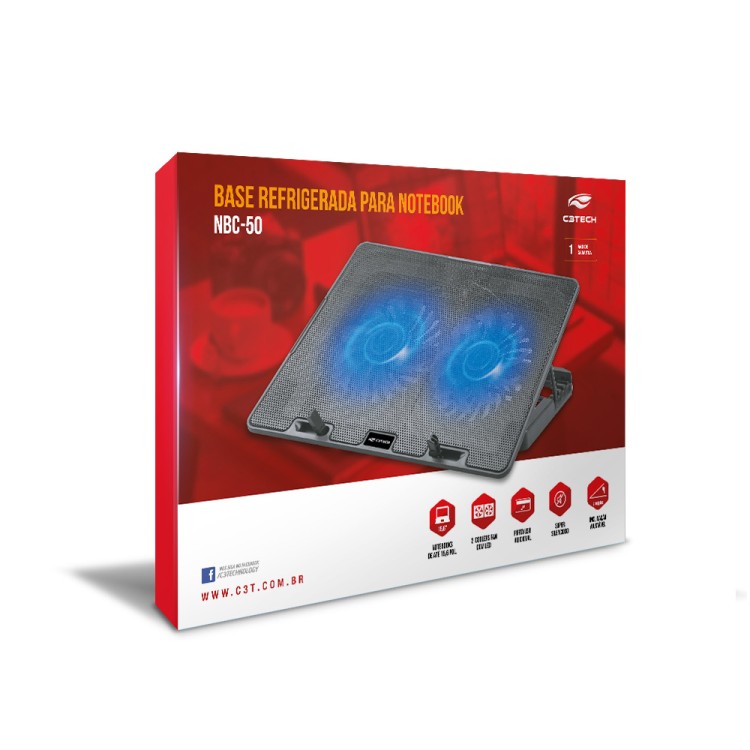 Suporte C3Tech Base Note C/ 2 Cooler 15,6" Nbc-50Bk