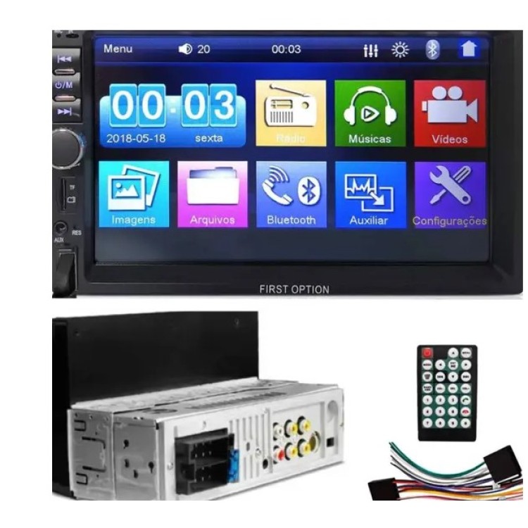 Central Multimidia mp5 first option 7810H 1Din Android ou iOS touch screen Bluetooth Usb Espelhamento Central Multimidia mp5 first option 7810H 1Din Android ou iOS touch screen Bluetooth Usb Espelhamento