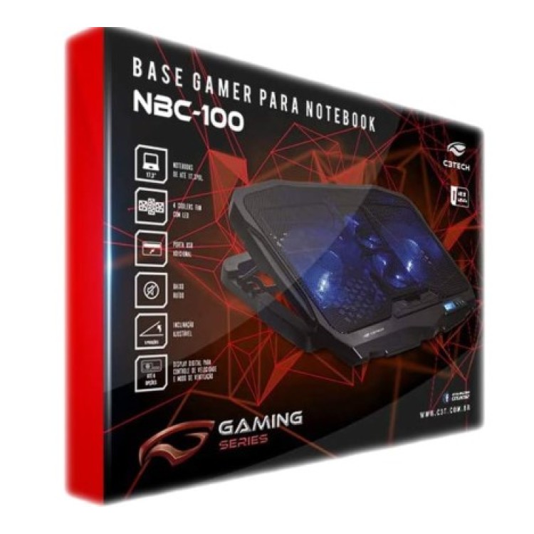 Suporte Notebook Nbc-100bk C3tech Gamer Para Jogo 4 Coolers Led