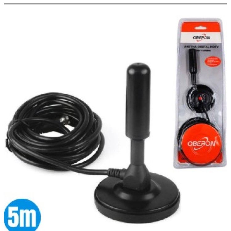 ANTENA TV DIGITAL INTERNA/EXTERNA 3.5DBI HDTV BASE COM IMA CABO 5M OBERON OR-MI802 5M