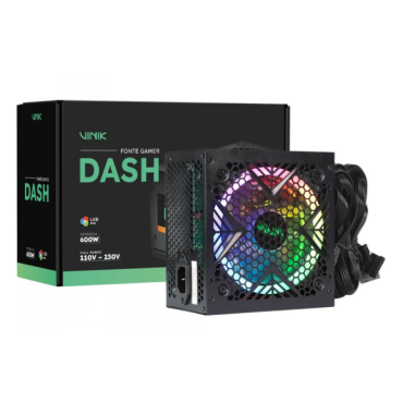 Fonte Vinik Gamer Dash 600W, RGB, Preto, VFG600WPR
