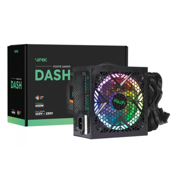 Fonte Vinik Gamer Dash 600W, RGB, Preto, VFG600WPR
