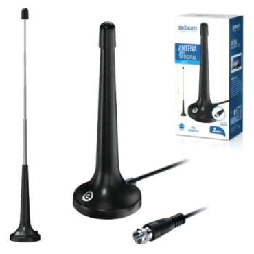 Antena Digital Interna Externa Exbom AN-Z25 Cabo 3m Sinal TV HD