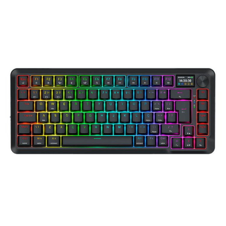 Teclado Mecanico Redragon Flekact Pro, RGB, 75%, ABNT2, Switch Leopard Linear, Tri-Mode, Preto, K708RGB-PRO Teclado Mecanico Redragon Flekact Pro, RGB, 75%, ABNT2, Switch Leopard Linear, Tri-Mode, Preto, K708RGB-PRO