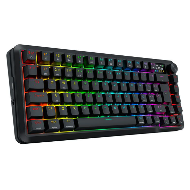 Teclado Mecanico Redragon Flekact Pro, RGB, 75%, ABNT2, Switch Leopard Linear, Tri-Mode, Preto, K708RGB-PRO Teclado Mecanico Redragon Flekact Pro, RGB, 75%, ABNT2, Switch Leopard Linear, Tri-Mode, Preto, K708RGB-PRO
