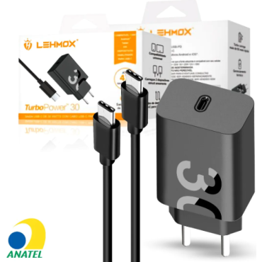 Carregador De Celular Turbo 30W Type-c Pd Com Cabo 1 Metro Lehmox - LE-490 PD