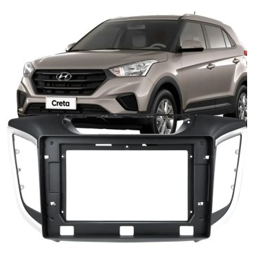 Moldura 2 DIN 9" Hyunday Creta 2014/21 preto c/ prata
