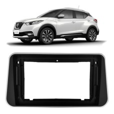 Moldura 2 Din Nissan Kicks Preto Friso Prata ref  4177