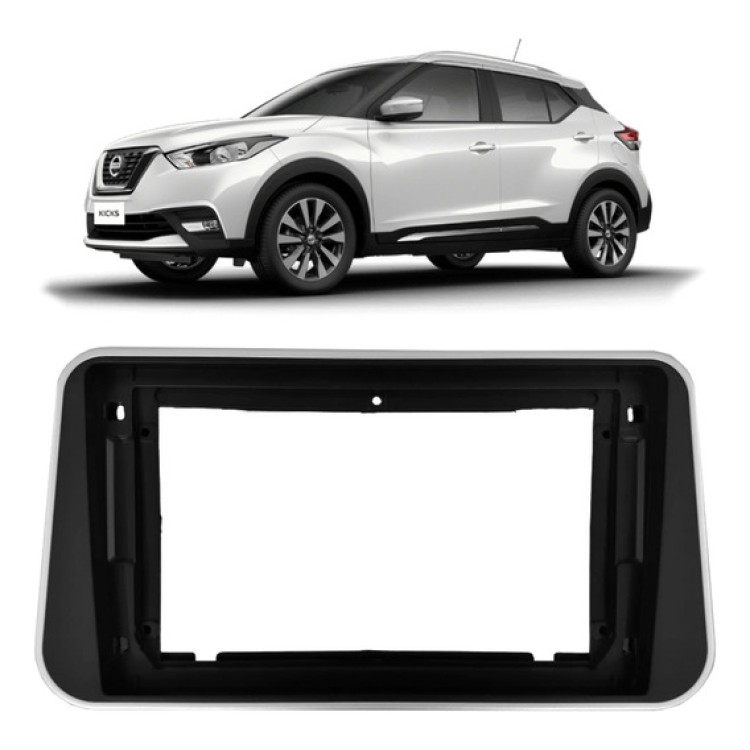 Moldura 2 Din Nissan Kicks Preto Friso Prata ref  4177