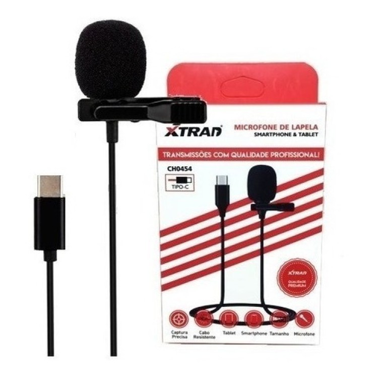 Microfone Lapela Para Celular E Tablet Tipo C Xtrad CH0454