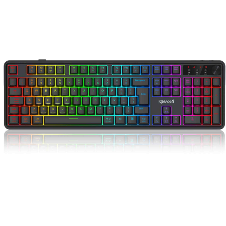Teclado Membrana Gamer Redragon RM104 Volcano, ARGB, Tri-Mode, Preto, K526-WL Teclado Membrana Gamer Redragon RM104 Volcano, ARGB, Tri-Mode, Preto, K526-WL