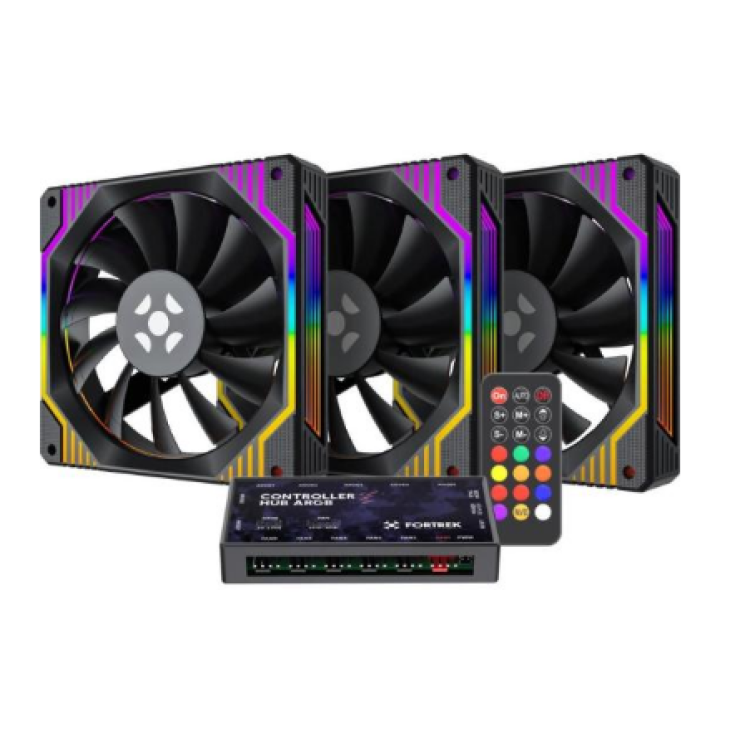 Kit Cooler Fan ARGB Fortrek Frosty Preto Com Controladora/Controle FORTREK