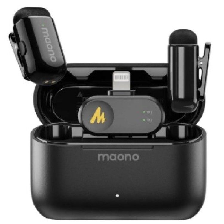 Microfone De Lapela Sem Fio Maono Wave T1 Mini WM622 Lightning Preto Microfone De Lapela Sem Fio Maono Wave T1 Mini WM622 Lightning Preto