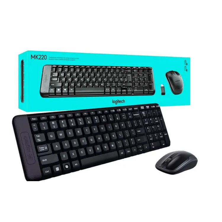 Kit Teclado e Mouse Logitech Sem Fio MK220
