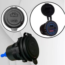 ASX - Tomada Carregador Veicular Carro Dupla 3.0 USB-C / USB - 12v 24v BIVOLT Carga Rápida