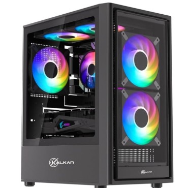 Gabinete Gamer Kalkan Vesir Preto Micro-ATX Sem Fans Painéis em Vidro Temperado Duplo USB 3.0 KLK00083