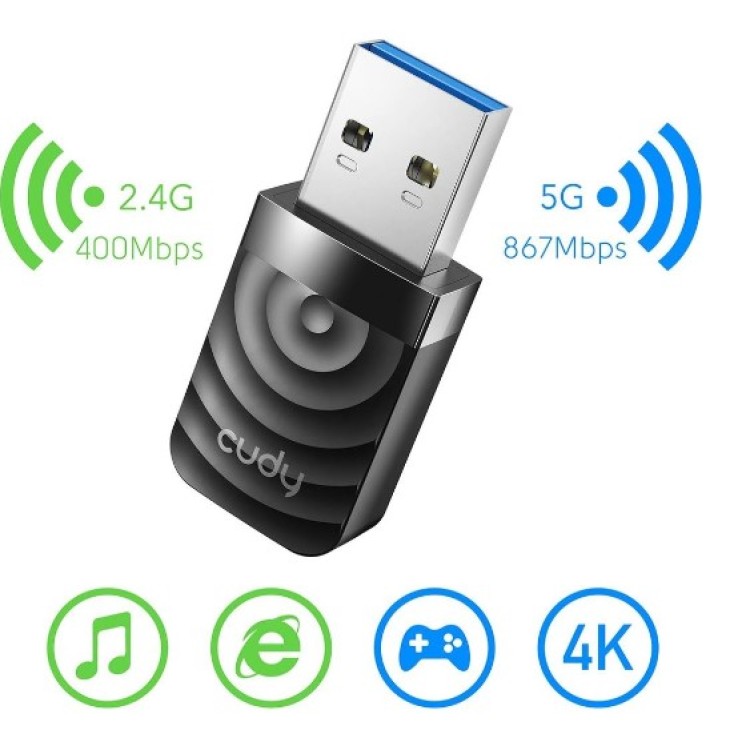 Adaptador Wireless USB Cudy AC1300 WU1300S - Dual Band 2.4/5GHZ - USB 3.0