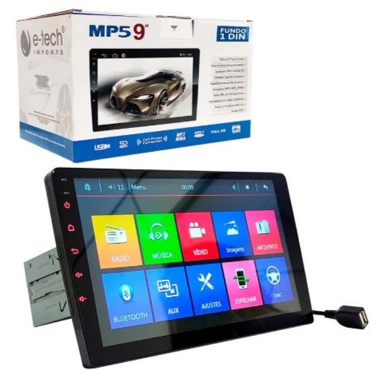 Central Multimídia Mp5 9 Polegadas 1 Din Bluetooth Usb Fm Espelhamento