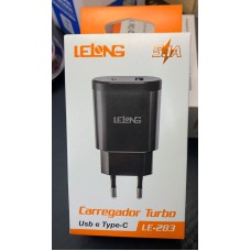 Carregador de Celular Lelong Fonte USB-C/USB 5.1A LE-283