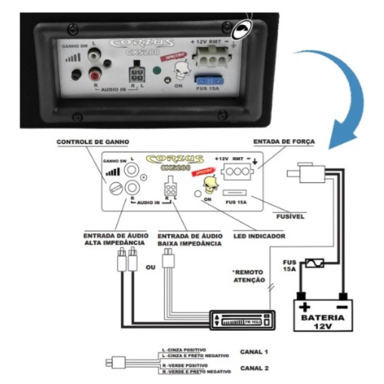 Caixa Corzus Cxms 200 Amplificada Auto Mini Slim 8 Pol 200w