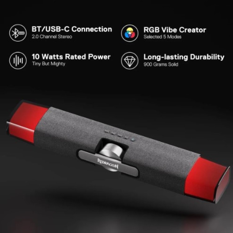 Caixa De Som Gamer Redragon Dora Gs512 Rgb Bluetooth Stereo Preto