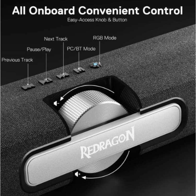 Caixa De Som Gamer Redragon Dora Gs512 Rgb Bluetooth Stereo Preto