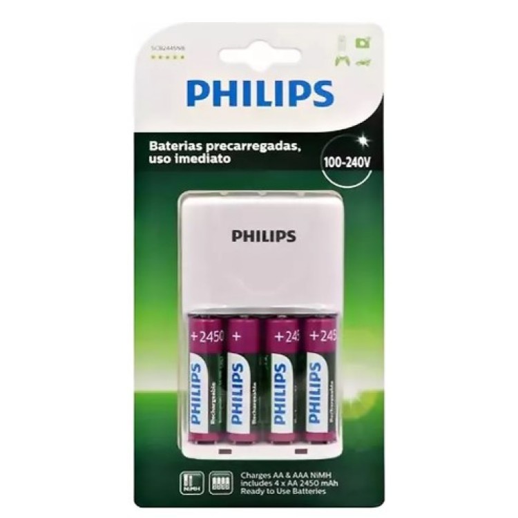 Carregador De Pilhas Philips Com 4 Pilhas AA De 2450mah