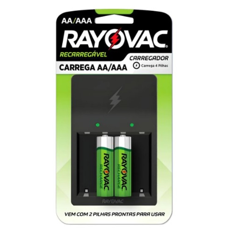 Carregador De Pilhas AA/AAA Usb Sm-4 Rayovac C/ 2 Pilhas AA