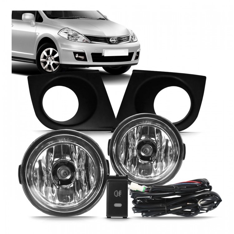 Kit Farol Milha Tiida 2009 / 2013 Com Moldura