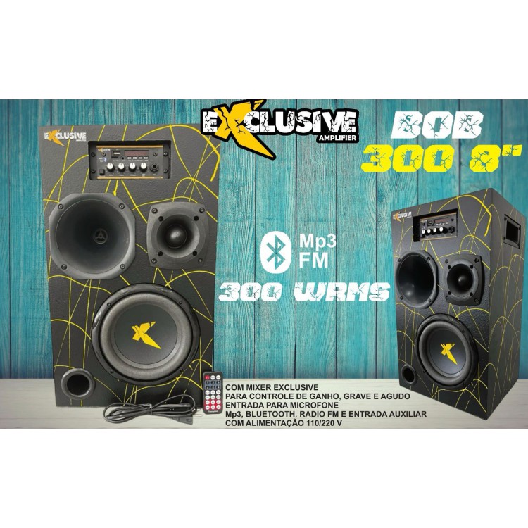 caixa trio bob-300 8 300 watts rms com mixer, entrada microfone, bluetooth, usb, rafio fm,