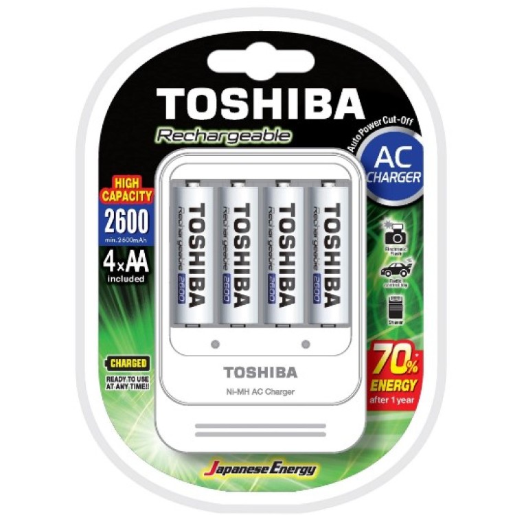 Carregador De Pilhas AA/AAA C/ 4 AA Toshiba