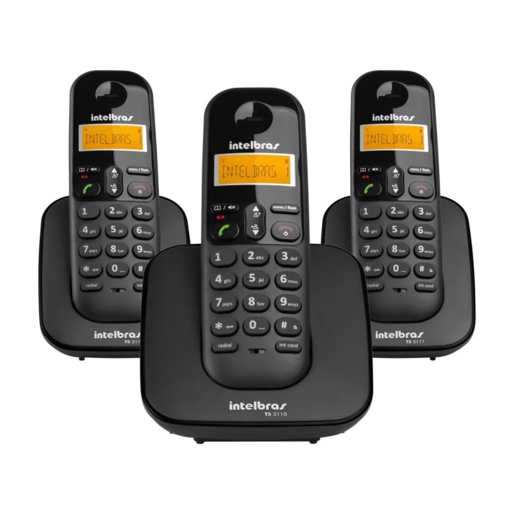 Telefone Sem Fio Digital com Dois Ramais Adicionais TS 3113 Preto Intelbras