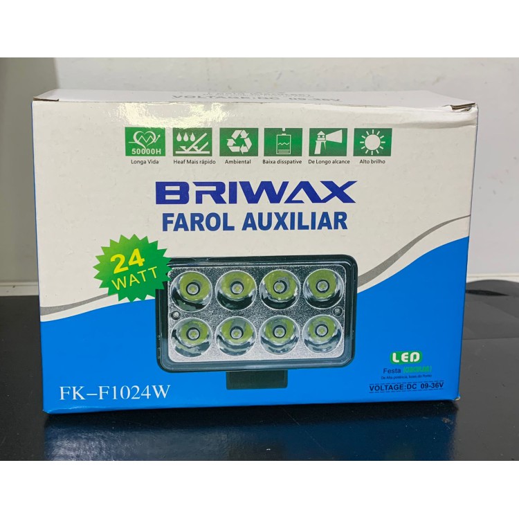 Farol Auxiliar LED 9V -36V 24W (8 LEDs) retangular Briwax  FK-F0024W