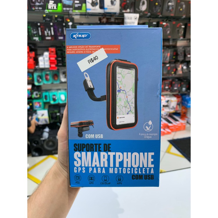SUPORTE DE SMARTPHONE GPS PARA MOTICICLETA COM USB 