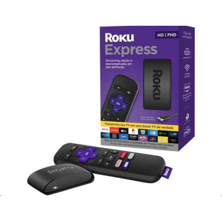 Roku Express, Streaming player Full hd, com controle remoto e cabo hdmi