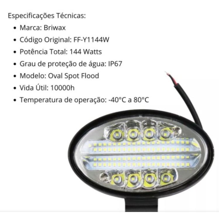 Farol de Milha Oval Led 144W Automotivo Briwax FF-Y1144W