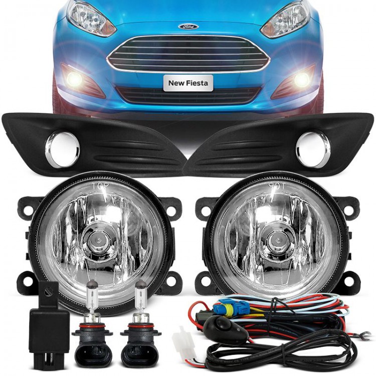 Kit Farol de Milha New Fiesta 2014-2016 Com molduras cromadas