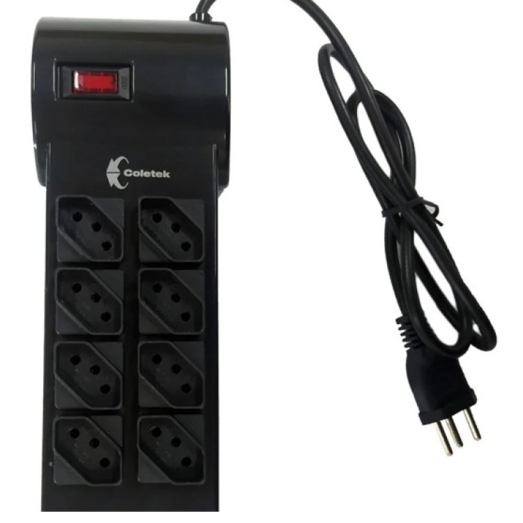 Filtro De Linha Coletek Fl-82bk, 8 Tomadas, 10Ah, Bivolt, Preto