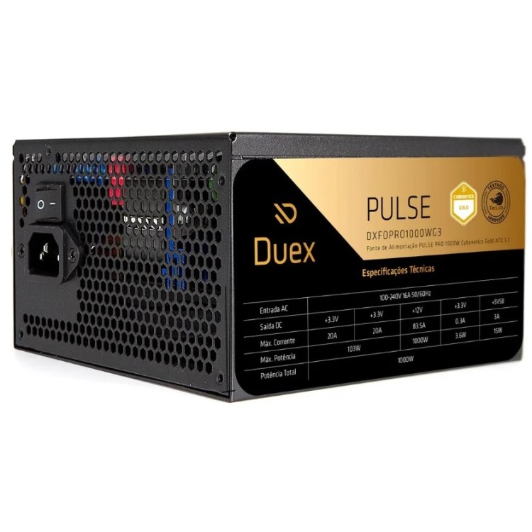 Fonte Duex Pulse Pro 1000w Gold Pfc Ativo Full Modular Cor Preto 100-240v