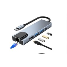 Adaptador Hub Usb Tipo C 5 Em 1 Macbook Pro Hdmi+rede