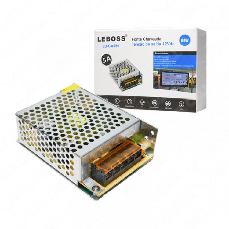 Fonte Chaveada 12v 5A 60w Bivolt p/ Cftv Led e Automotivo LB-CA559
