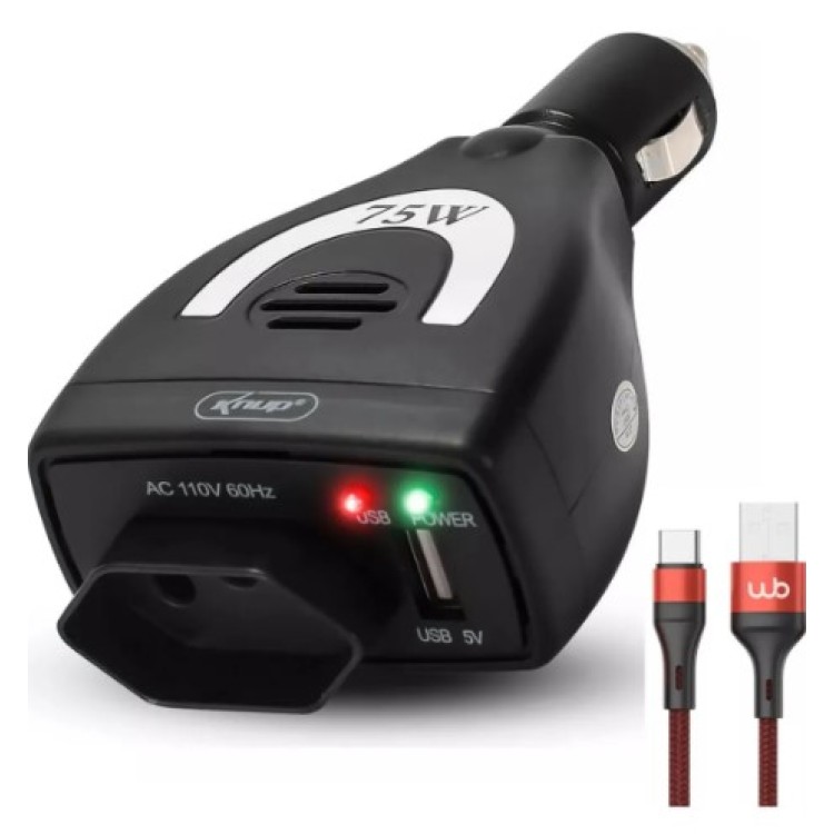 Inversor 12v 110v Conversor Carregador Automotivo 75w Usb 5v